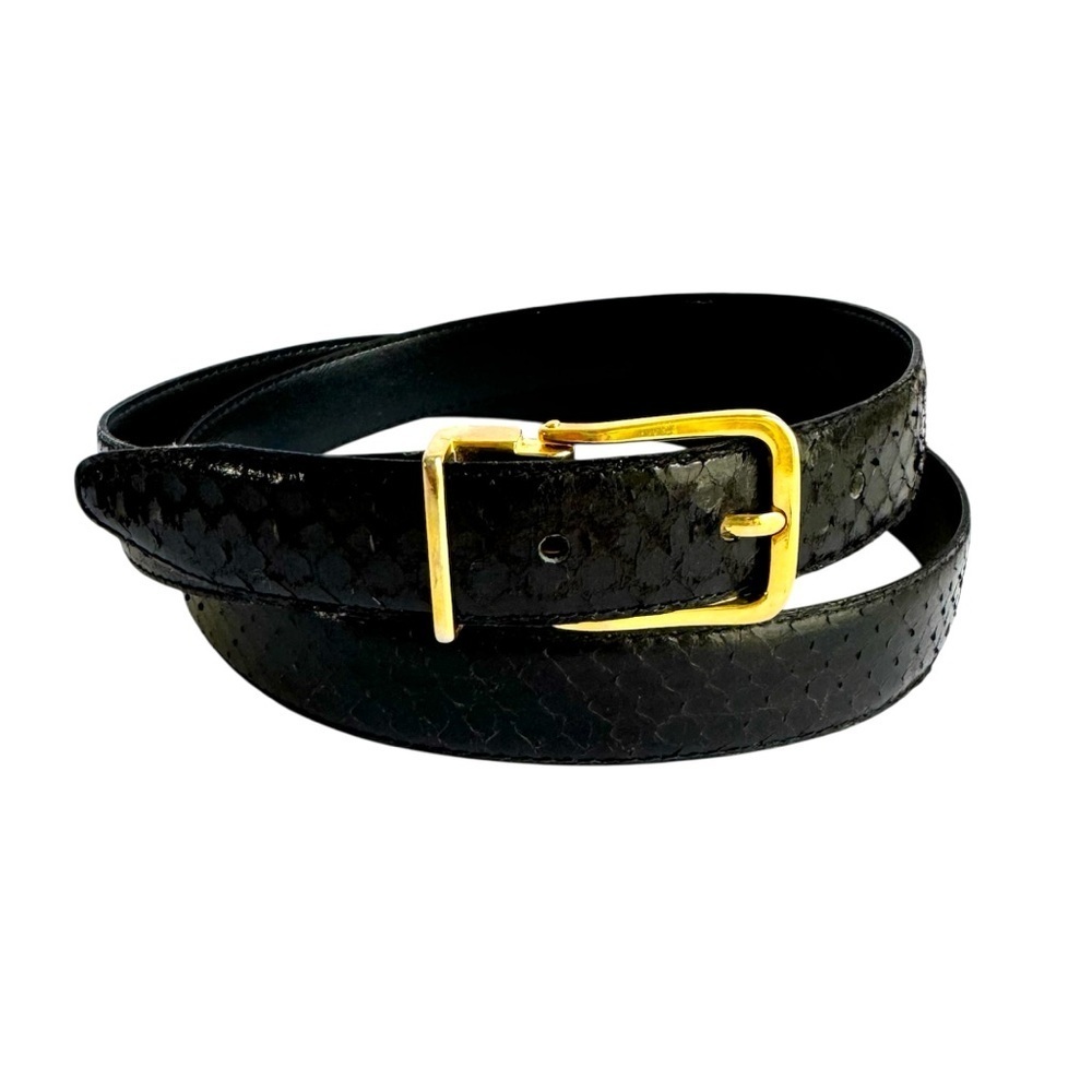 Vintage Snakeskin Belt‎ Blake Reptile Leather Gold Tone Buckle Womens Medium